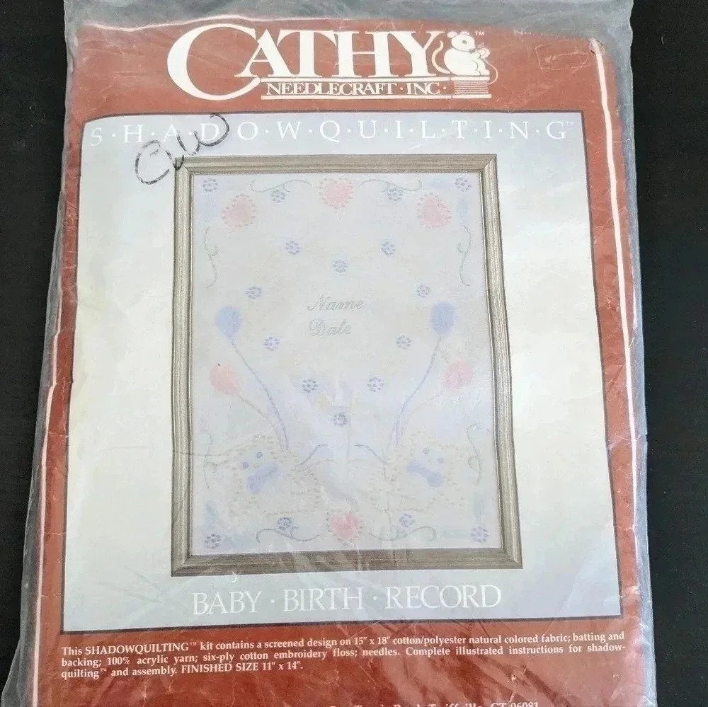 Cathy Needlecraft Shadow Quilting Baby Birth Record Kit‎ NIP